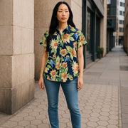 LAUREN RALPH LAUREN Women Shirt 2XL Short Sleeve Buttoned Linen Floral RRP€169