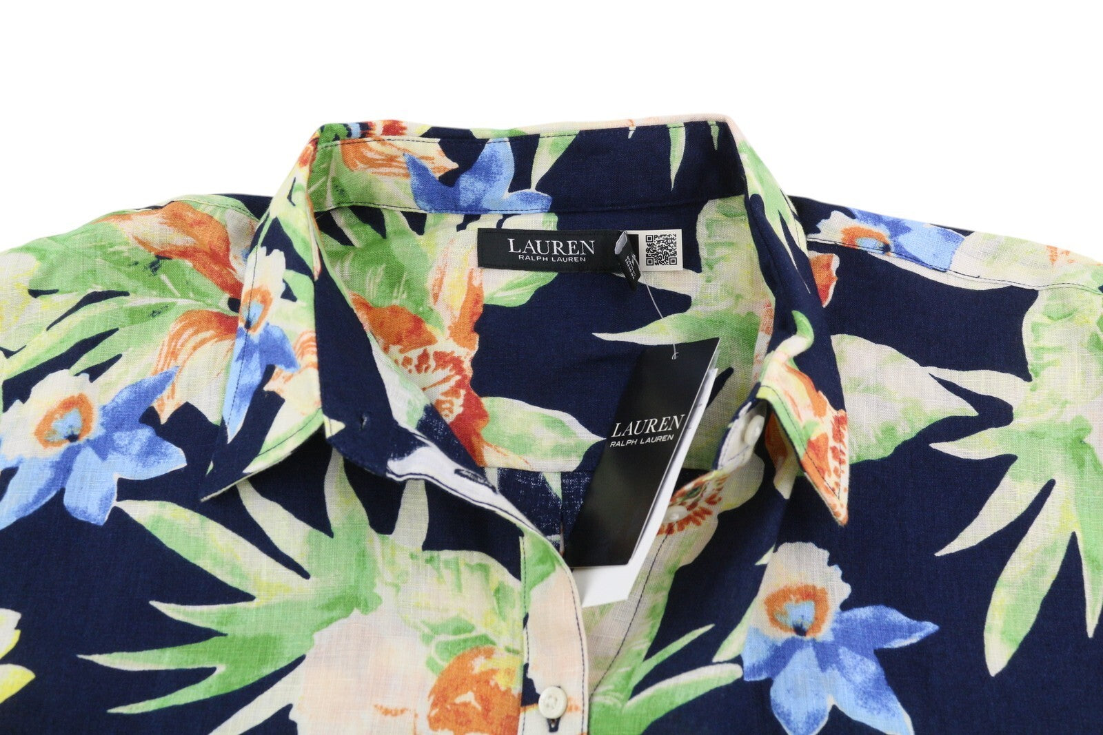 LAUREN RALPH LAUREN Women Shirt 2XL Short Sleeve Buttoned Linen Floral RRP€169