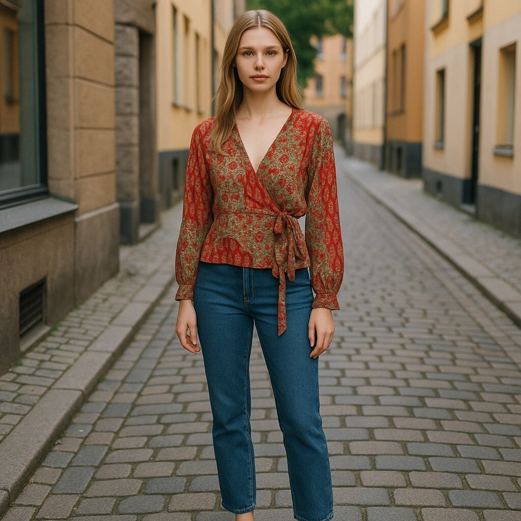 RALPH LAUREN Women Blouse XL Long Sleeve Floral Print Crepe Wrap RRP339