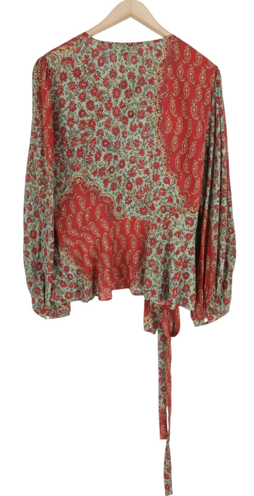 RALPH LAUREN Women Blouse XL Long Sleeve Floral Print Crepe Wrap RRP339