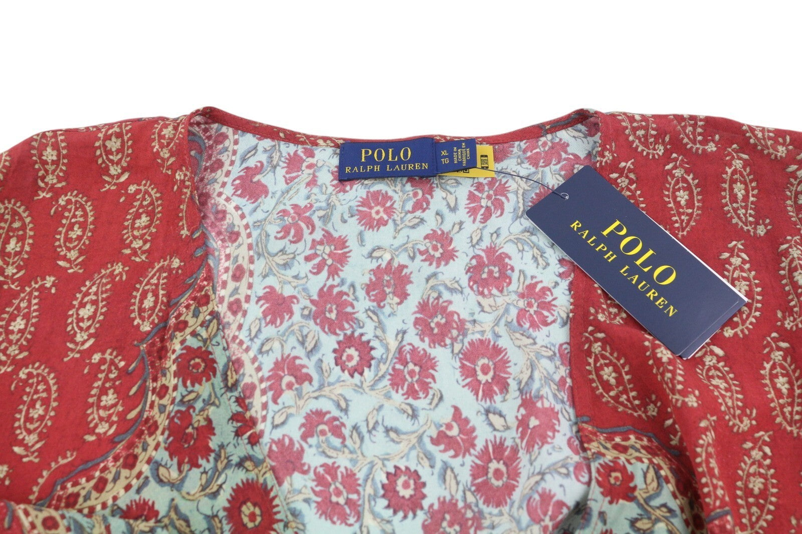 RALPH LAUREN Women Blouse XL Long Sleeve Floral Print Crepe Wrap RRP339