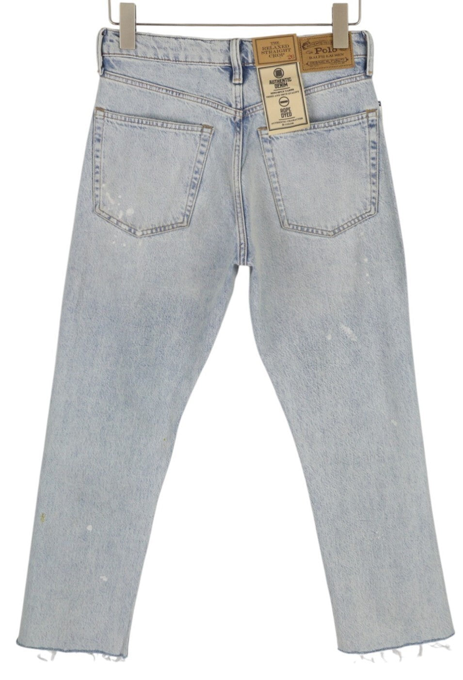 RALPH LAUREN Women Jeans W26 Relaxed Straight Crop Distress Painted Blue