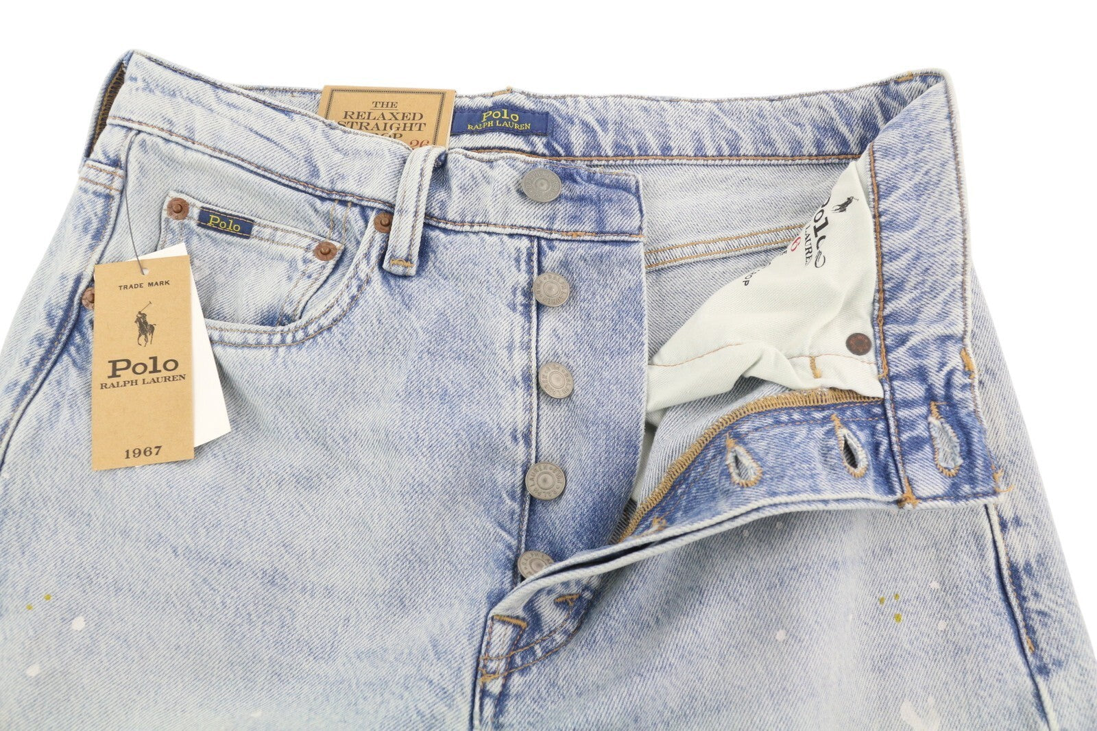 RALPH LAUREN Women Jeans W26 Relaxed Straight Crop Distress Painted Blue