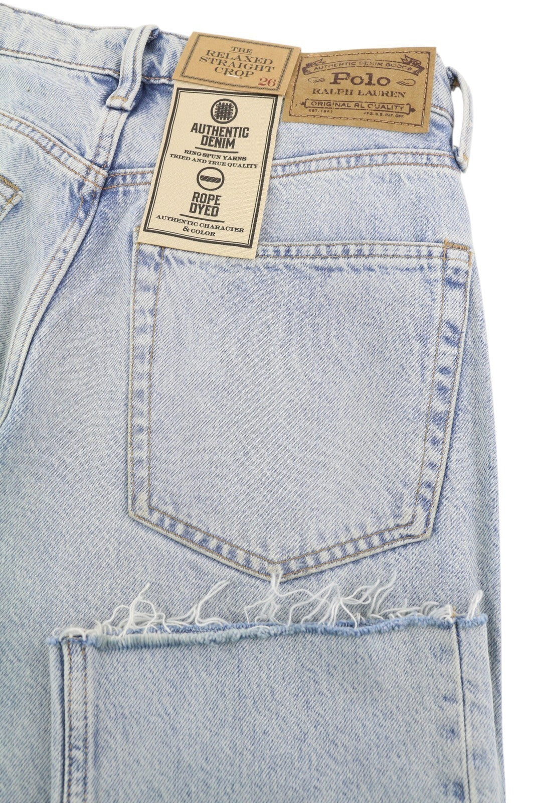 RALPH LAUREN Women Jeans W26 Relaxed Straight Crop Distress Painted Blue