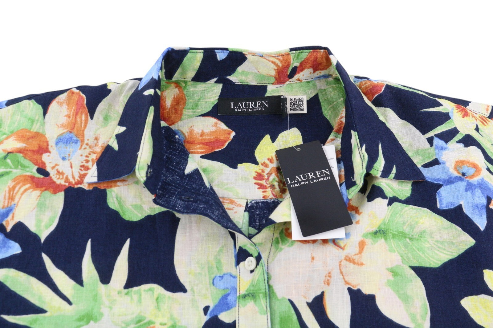 LAUREN RALPH LAUREN Women Shirt M Short Sleeve Buttoned Linen Floral RRP€169