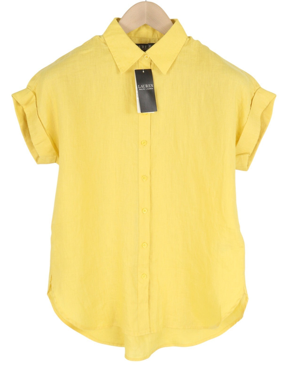 LAUREN RALPH LAUREN Women Shirt XS Yellow Short Sleeve Linen Buttoned Spread