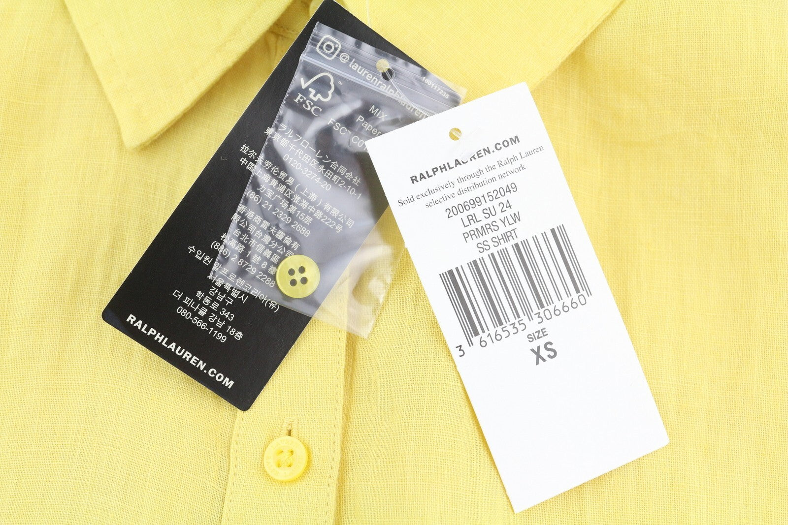 LAUREN RALPH LAUREN Women Shirt XS Yellow Short Sleeve Linen Buttoned Spread