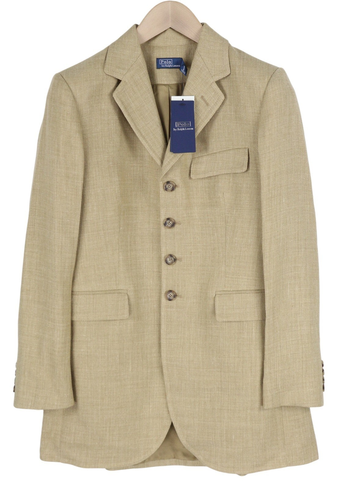 RALPH LAUREN Women Blazer XS Beige Silk Linen Buttoned Notch Longer RRP€675