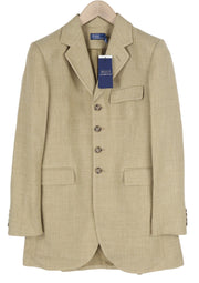 RALPH LAUREN Women Blazer XS Beige Silk Linen Buttoned Notch Longer RRP€675