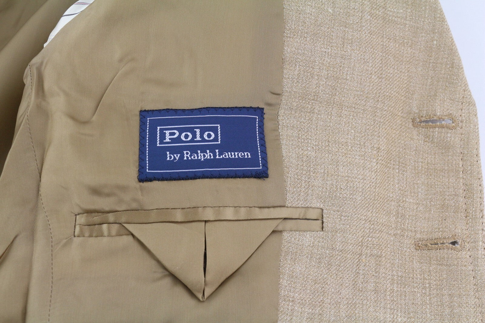 RALPH LAUREN Women Blazer XS Beige Silk Linen Buttoned Notch Longer RRP€675