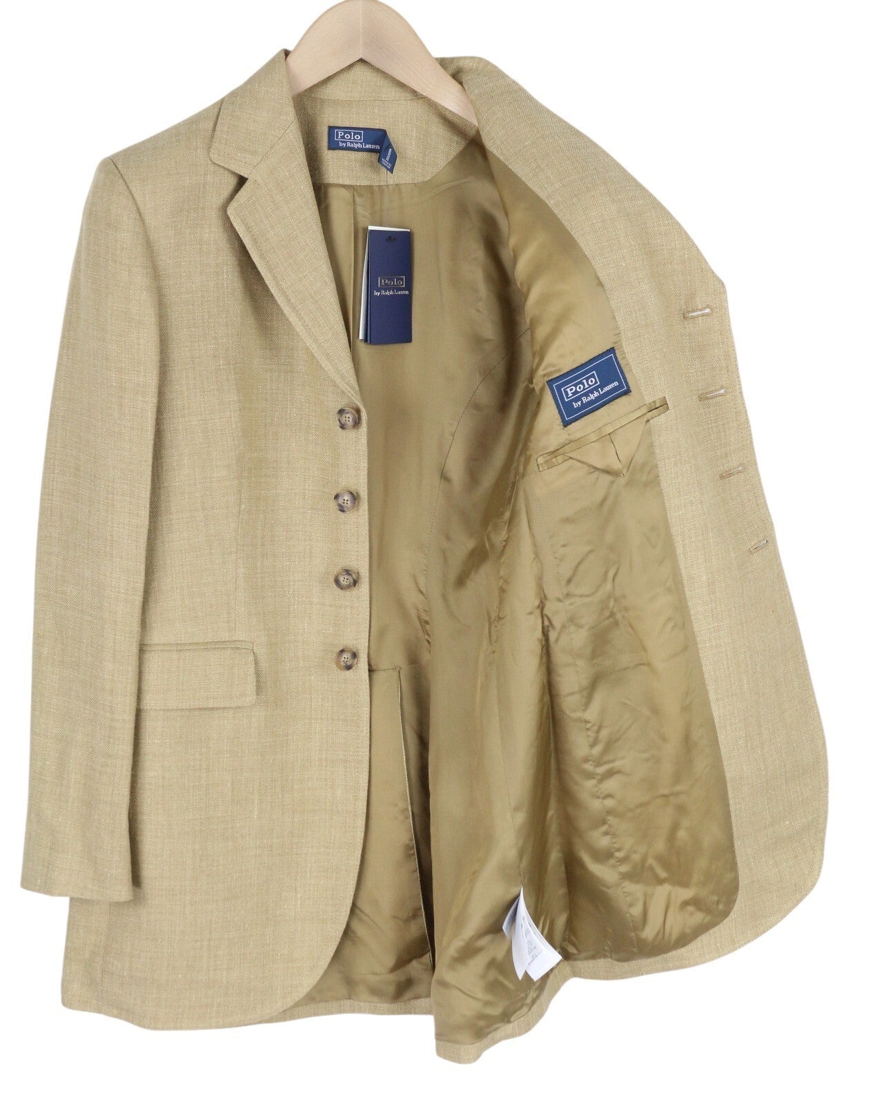 RALPH LAUREN Women Blazer XS Beige Silk Linen Buttoned Notch Longer RRP€675