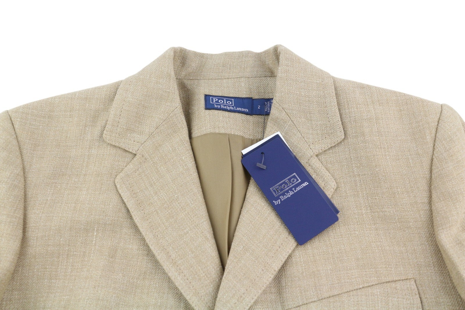 RALPH LAUREN Women Blazer XS Beige Silk Linen Buttoned Notch Longer RRP€675