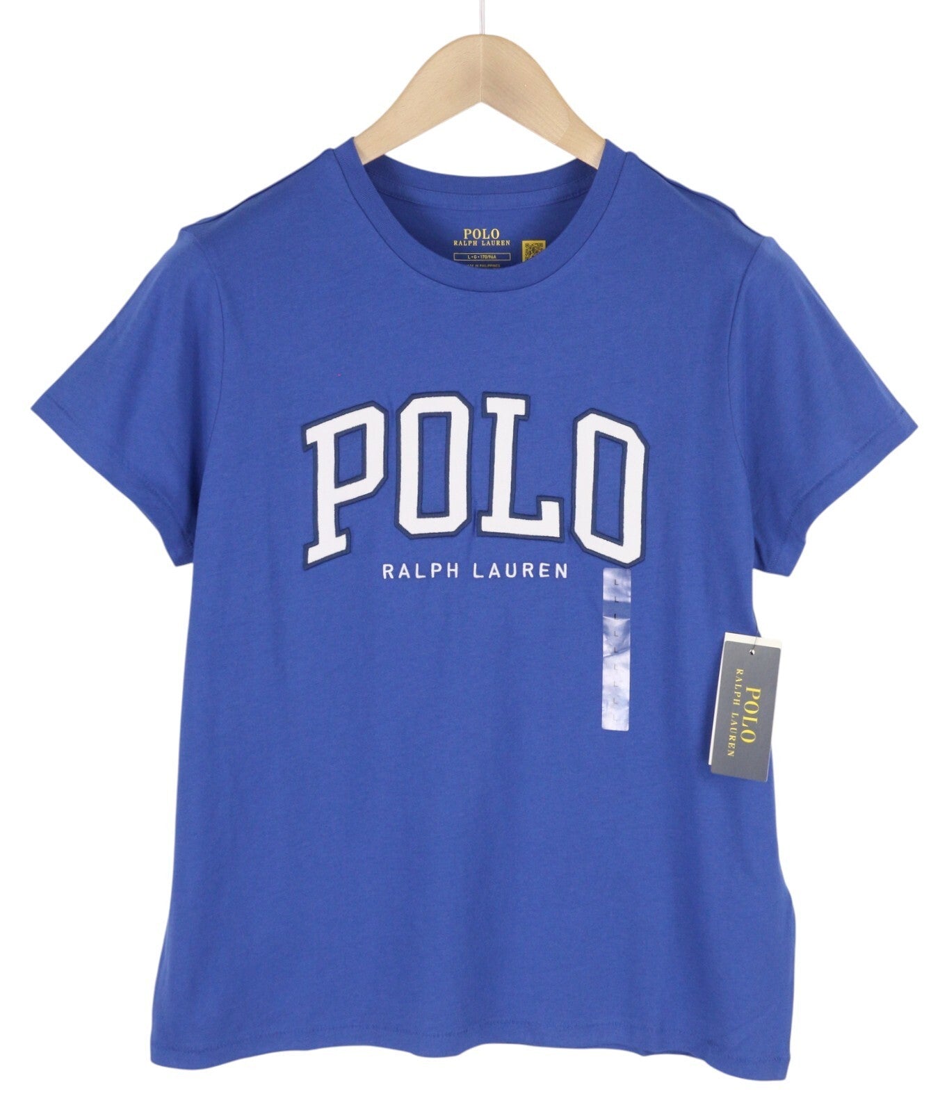 RALPH LAUREN Women T-Shirt L Blue Short Sleeve Crew Neck Tricot Casual