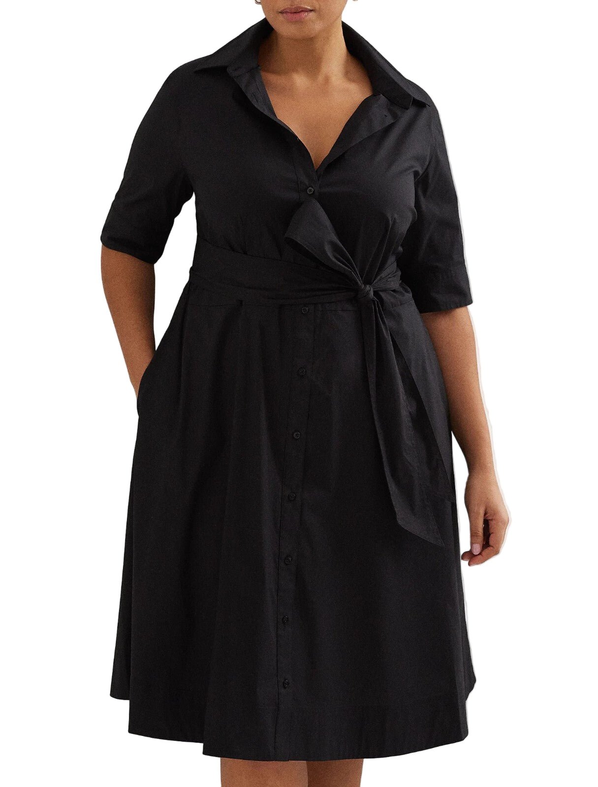 LAUREN RALPH LAUREN Finnbarr Women Dress 3XL Black Short Sleeve Buttoned Midi