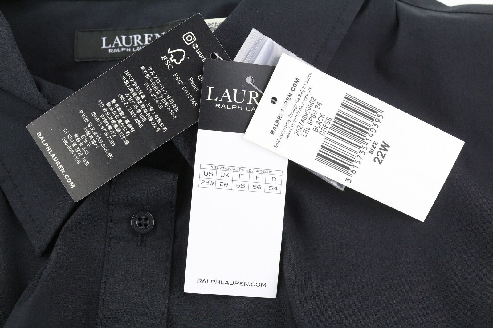 LAUREN RALPH LAUREN Finnbarr Women Dress 3XL Black Short Sleeve Buttoned Midi