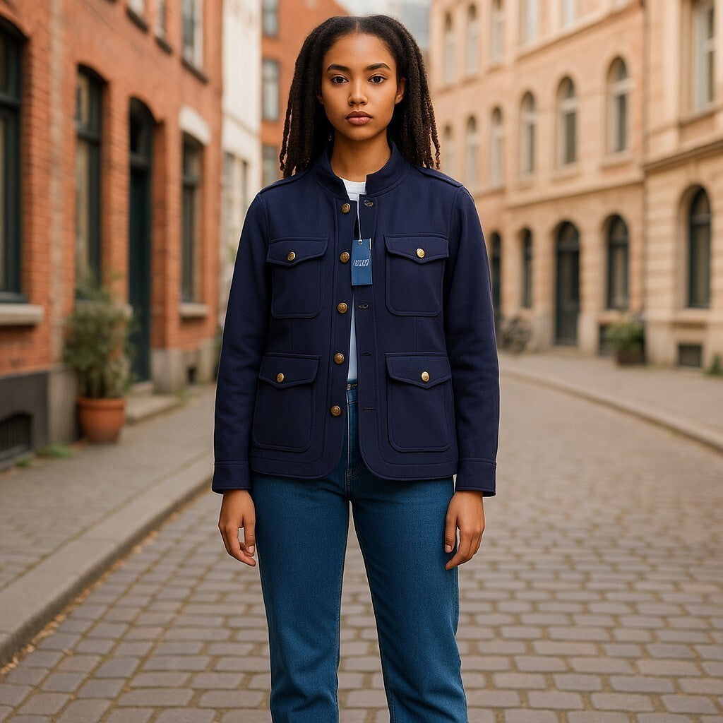 RALPH LAUREN Women Blazer S Dark Blue Patch Pockets Textured Button RRP€229