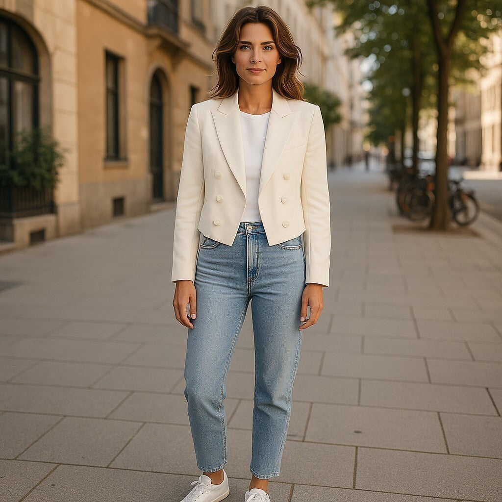 RALPH LAUREN Women Blazer S White Wool Blend Cropped Peak Lapel RRP$963