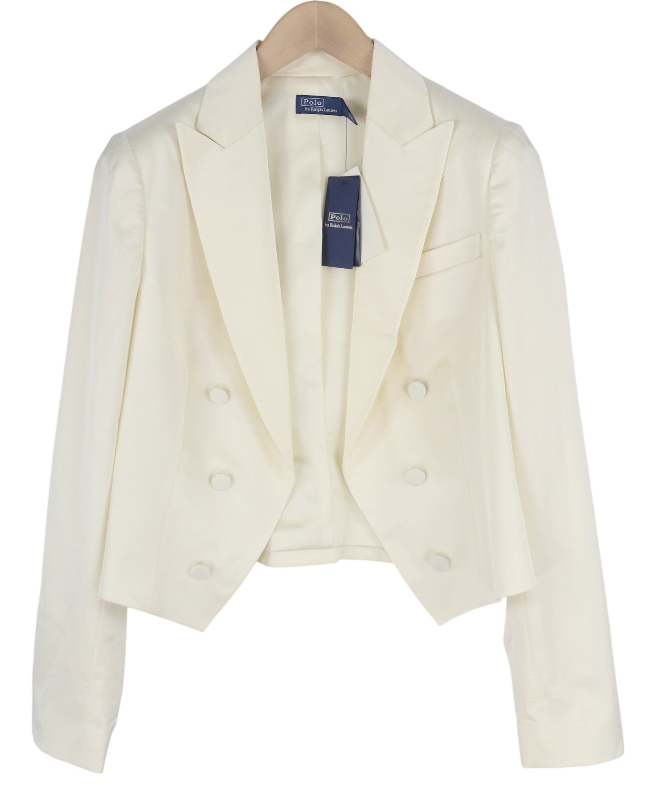 RALPH LAUREN Women Blazer S White Wool Blend Cropped Peak Lapel RRP$963
