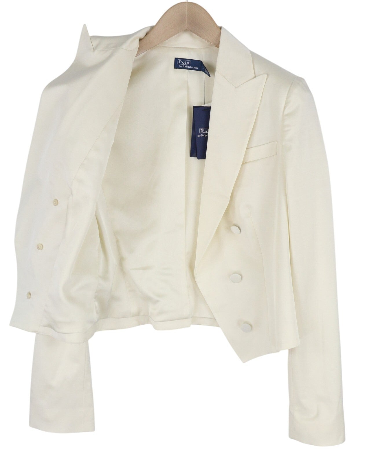 RALPH LAUREN Women Blazer S White Wool Blend Cropped Peak Lapel RRP$963