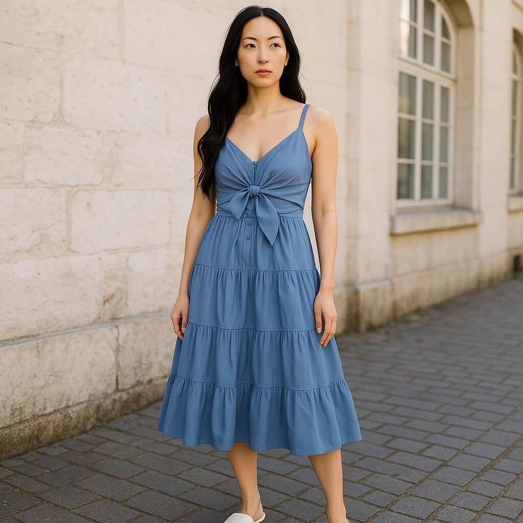 LAUREN RALPH LAUREN Women Dress S Blue Sleeveless Tie-Front Tiered RRP€185