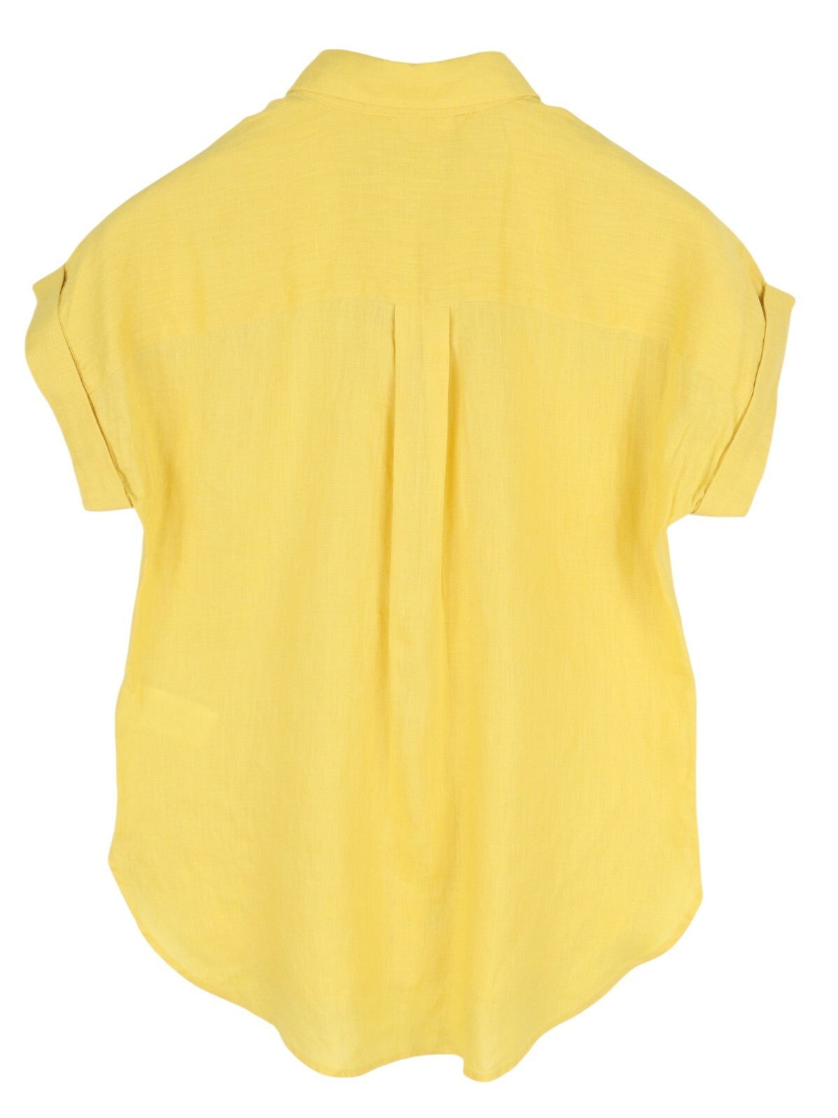 LAUREN RALPH LAUREN Women Shirt L Yellow Short Sleeve Linen Buttoned Spread