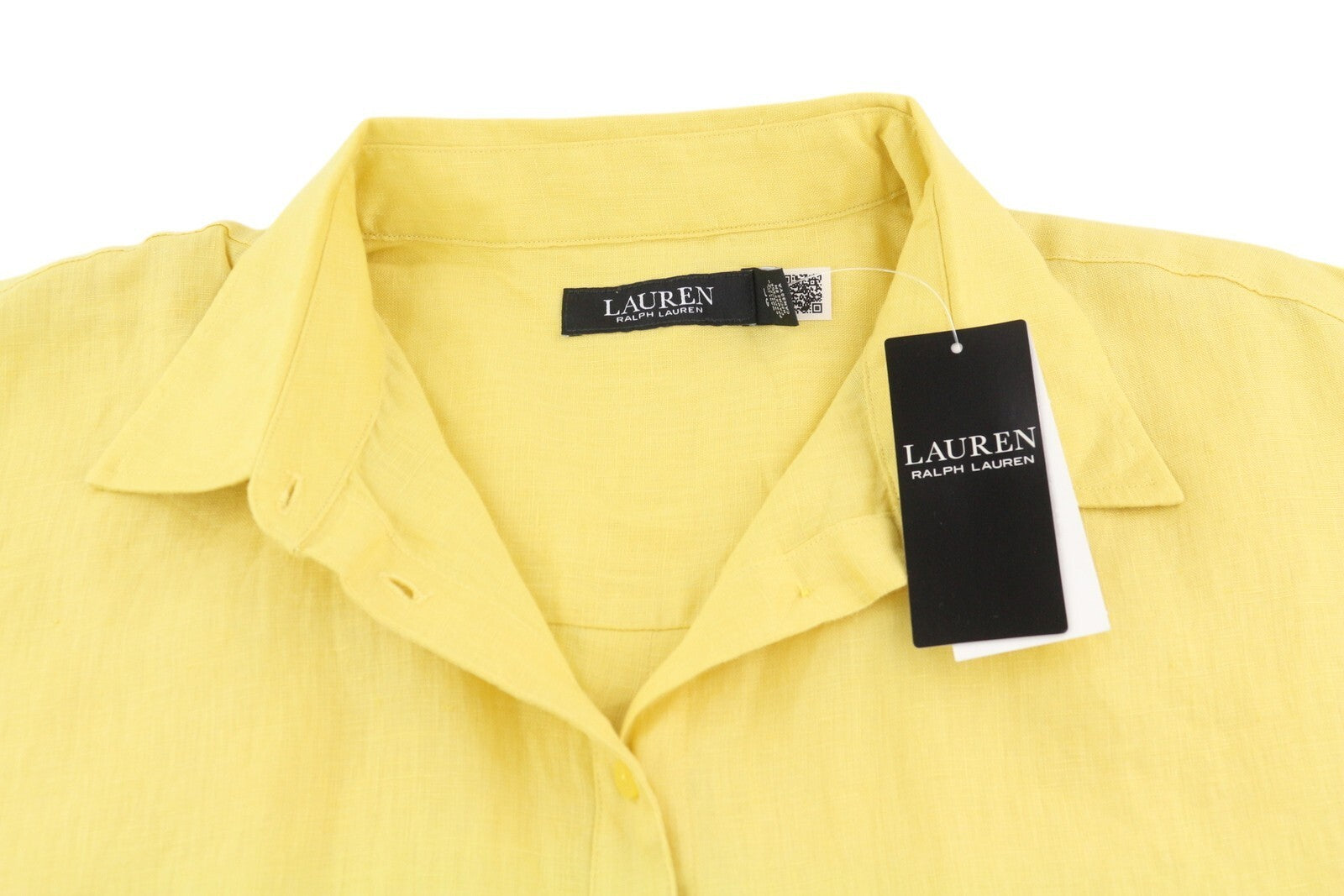 LAUREN RALPH LAUREN Women Shirt L Yellow Short Sleeve Linen Buttoned Spread