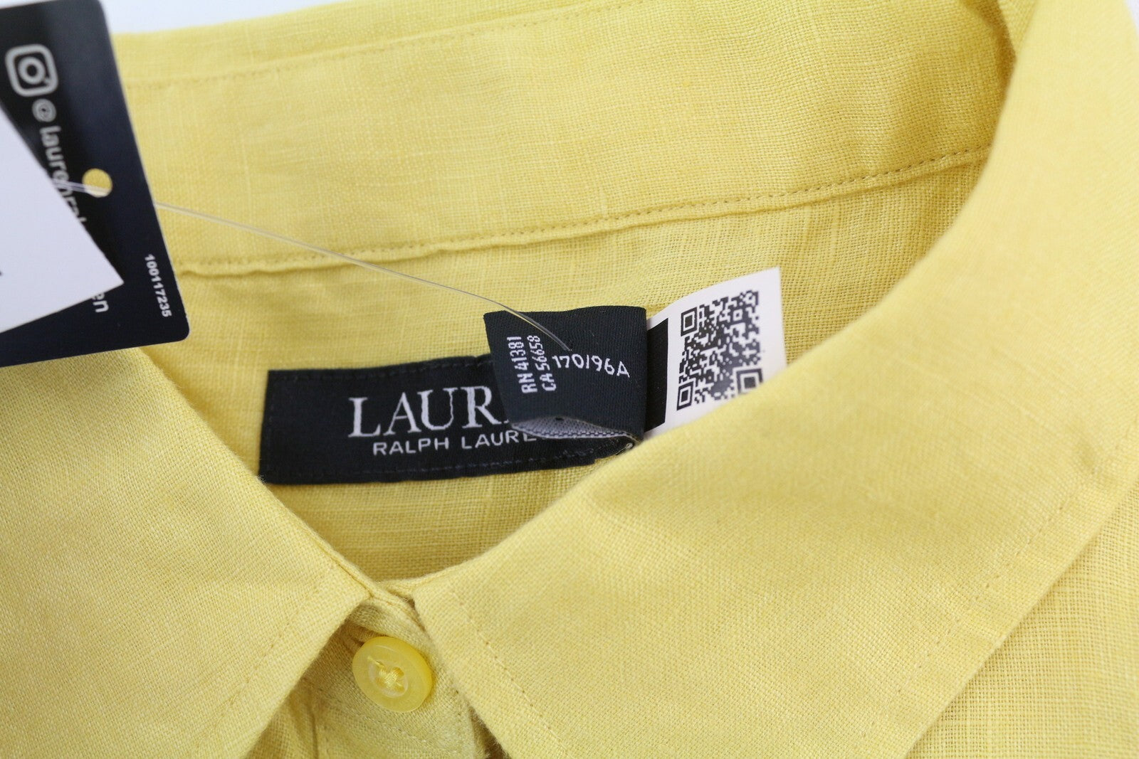 LAUREN RALPH LAUREN Women Shirt L Yellow Short Sleeve Linen Buttoned Spread