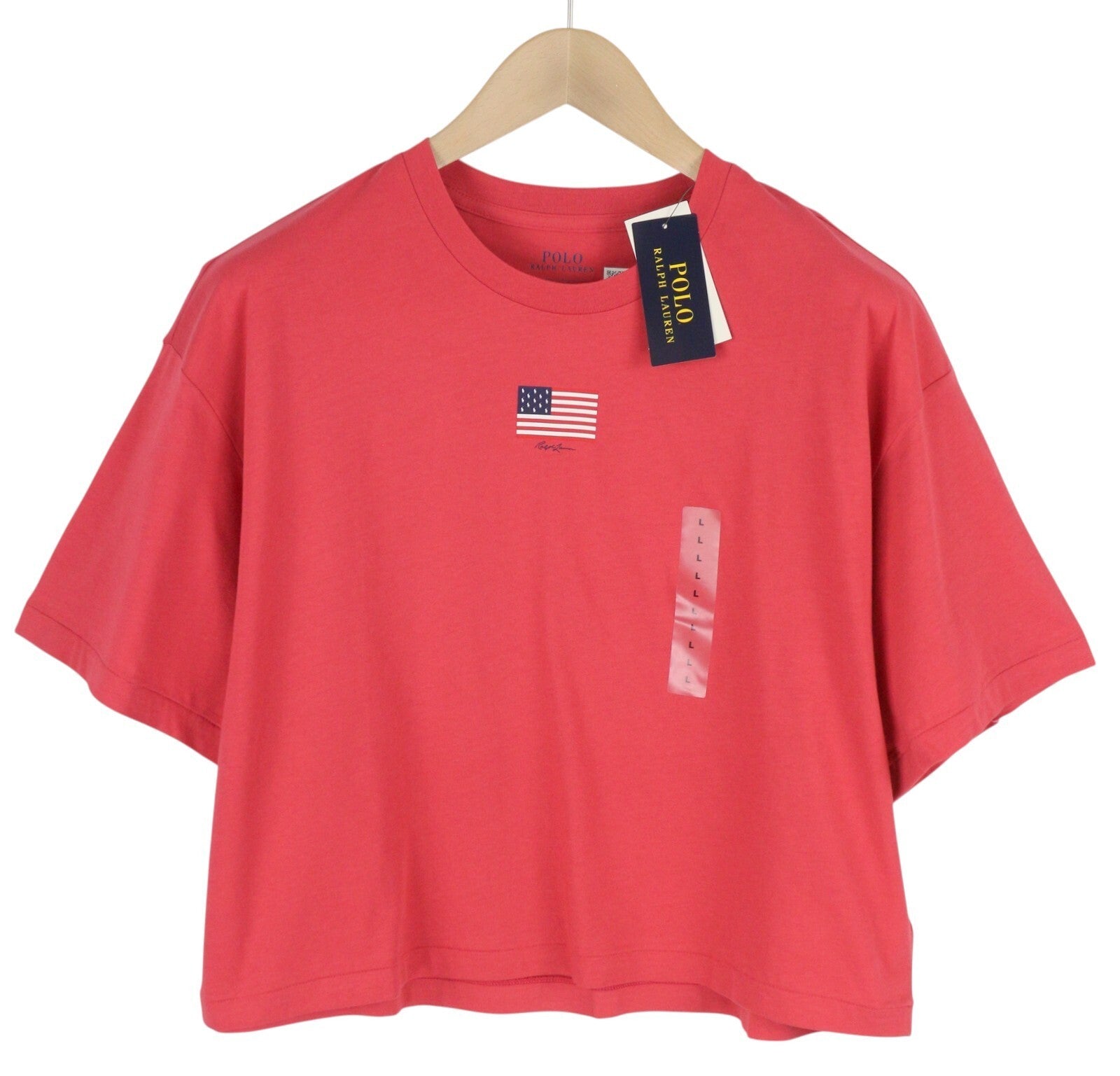 RALPH LAUREN Women T-Shirt L Red Short Sleeve Crew Neck Tricot Stretch
