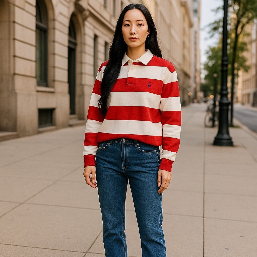 RALPH LAUREN Women Sweatshirt 2XL Striped Red Rugby Shirt Polo Pullover