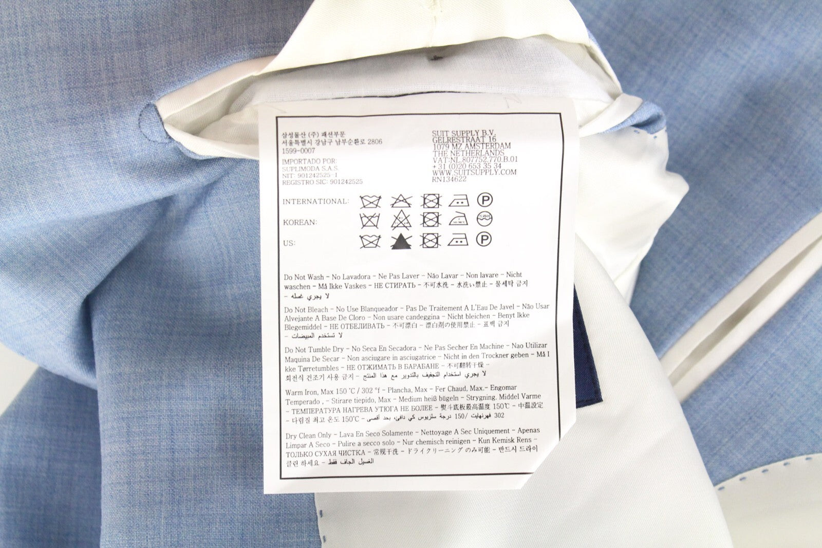 SUITSUPPLY Lazio Men's Suit UK36R Slim Wool Melange Light Blue 2-Piece