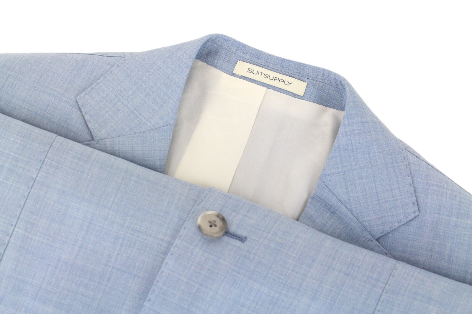 SUITSUPPLY Lazio Men's Suit UK36R Slim Wool Melange Light Blue 2-Piece