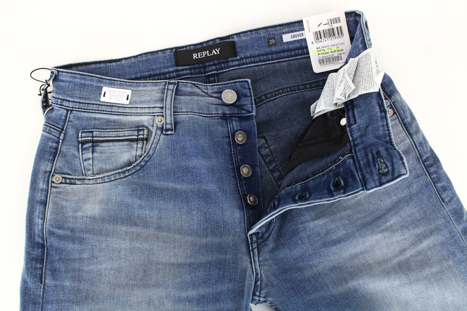 REPLAY Grover Men's Jeans W29/L34 Blue Straight Button-Fly Classic Stretch