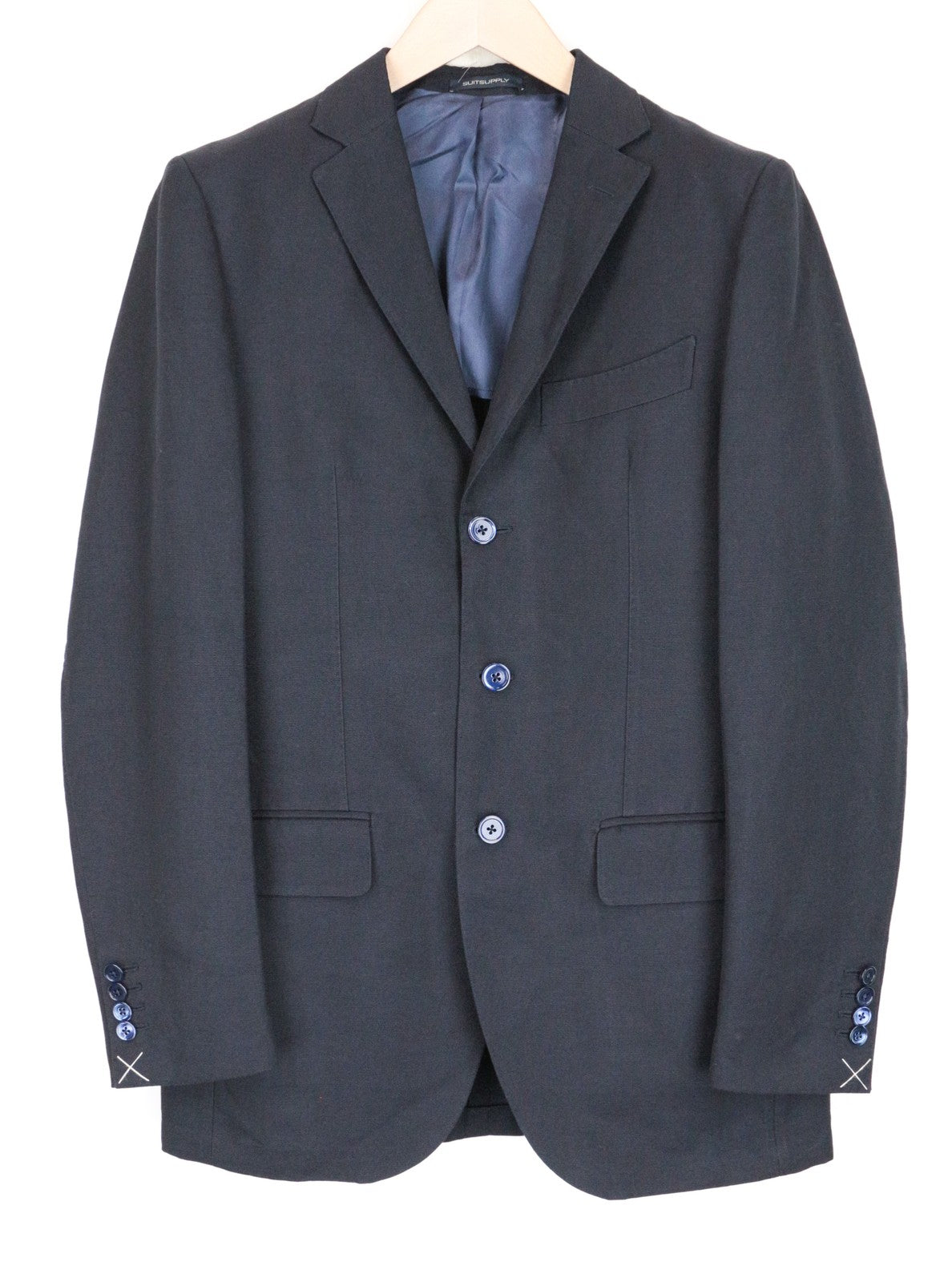 SUITSUPPLY La Spalla vyriškas švarkas UK38L mėlynas plonas medvilninis lininis formalus 