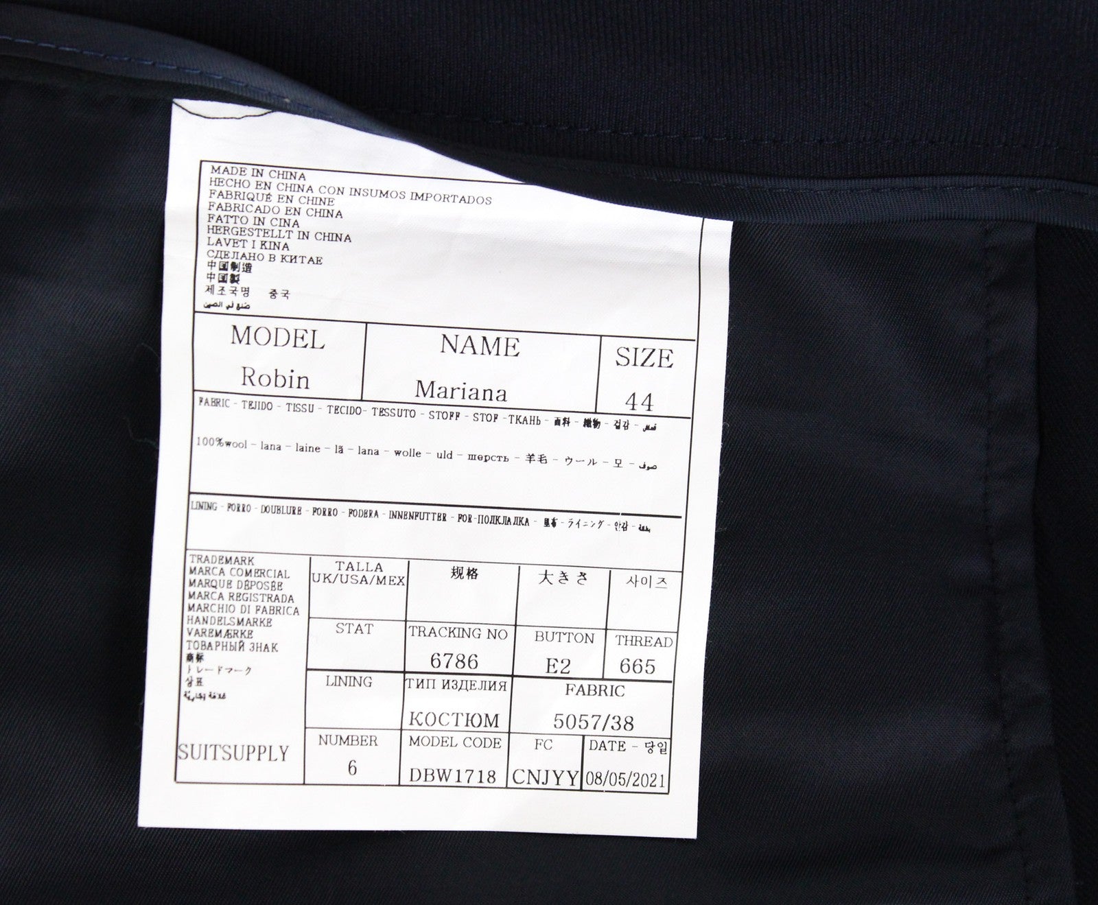 SUITSUPPLY Robin Women's Trousers ~W39/L26 Wool Blue Flat Front Slim Formal