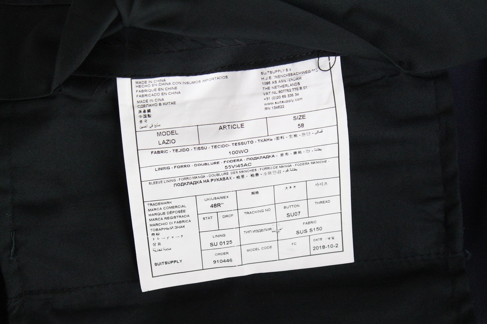 SUITSUPPLY Lazio Men's Trousers UK48R Slim Wool Twill Blue Flat Front Formal