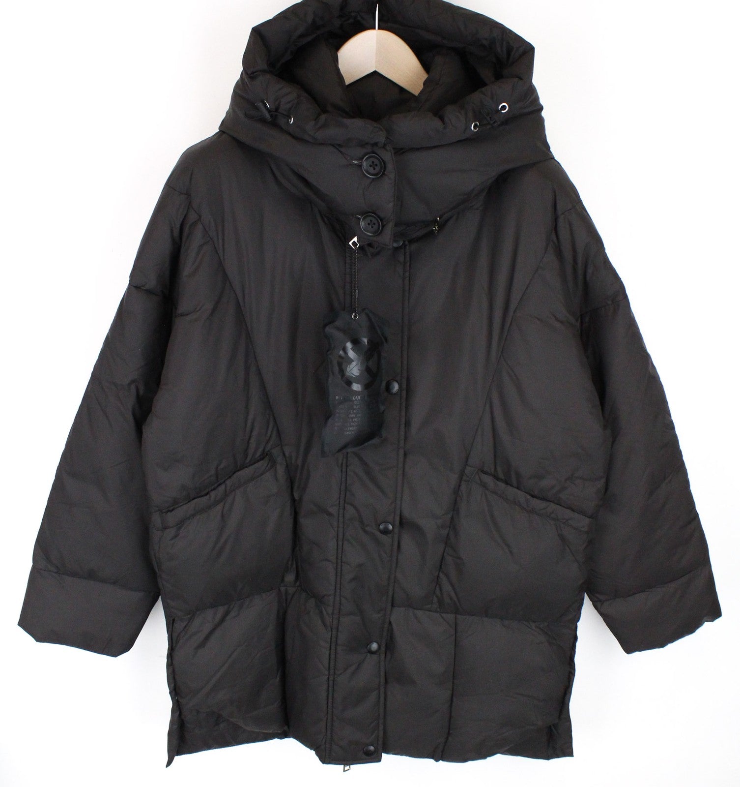 REPLAY Women's Jacket M Oversized Brown Hooded Puffer Zip-Up Mid-Length