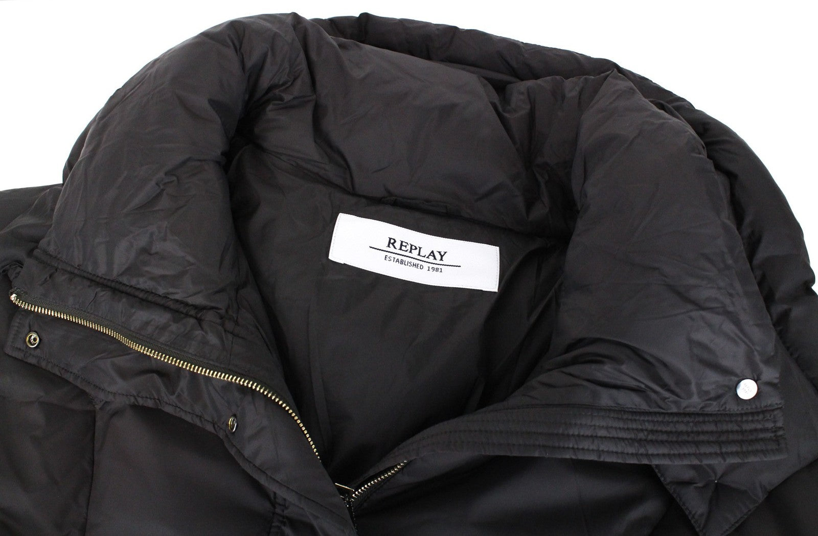 REPLAY Women's Jacket M Oversized Brown Hooded Puffer Zip-Up Mid-Length