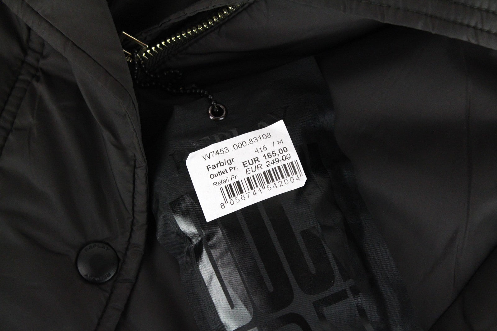 REPLAY Women's Jacket M Oversized Brown Hooded Puffer Zip-Up Mid-Length