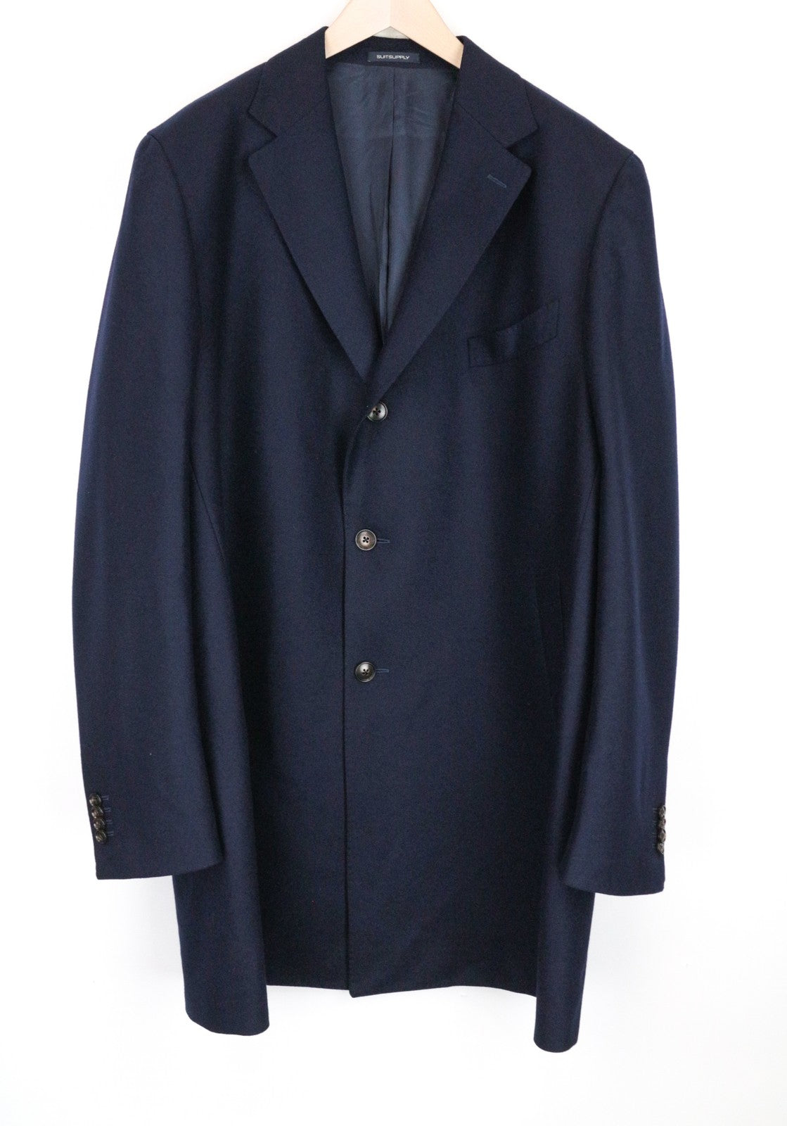 SUITSUPPLY Vicenza Men's Coat UK54R Navy Wool Single-Breasted Mid Overcoat
