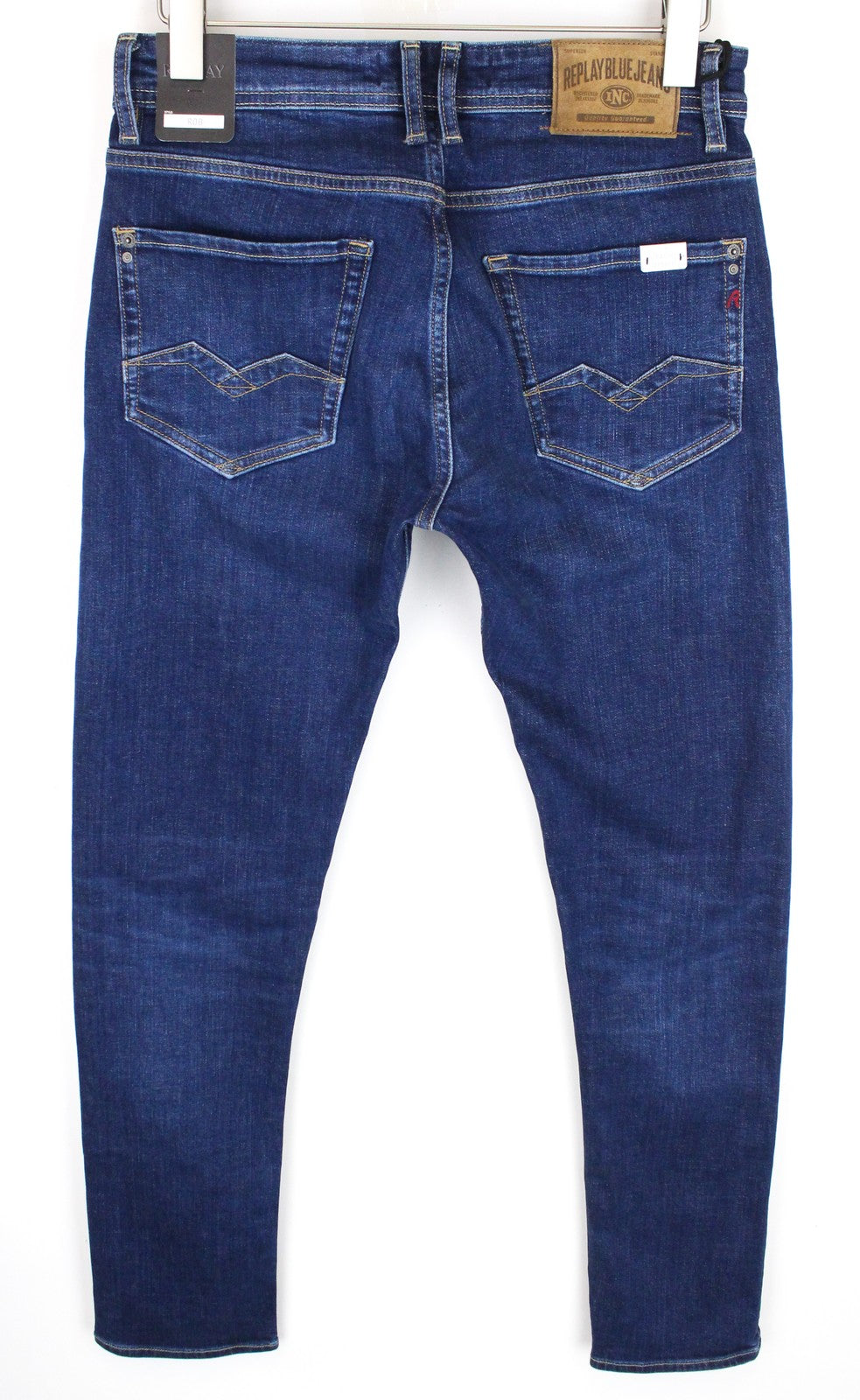 REPLAY Rob vyriški džinsai W30/L34 mėlyni, tiesūs, siaurėjantys, tamprūs, klasikiniai, su užtrauktuku 