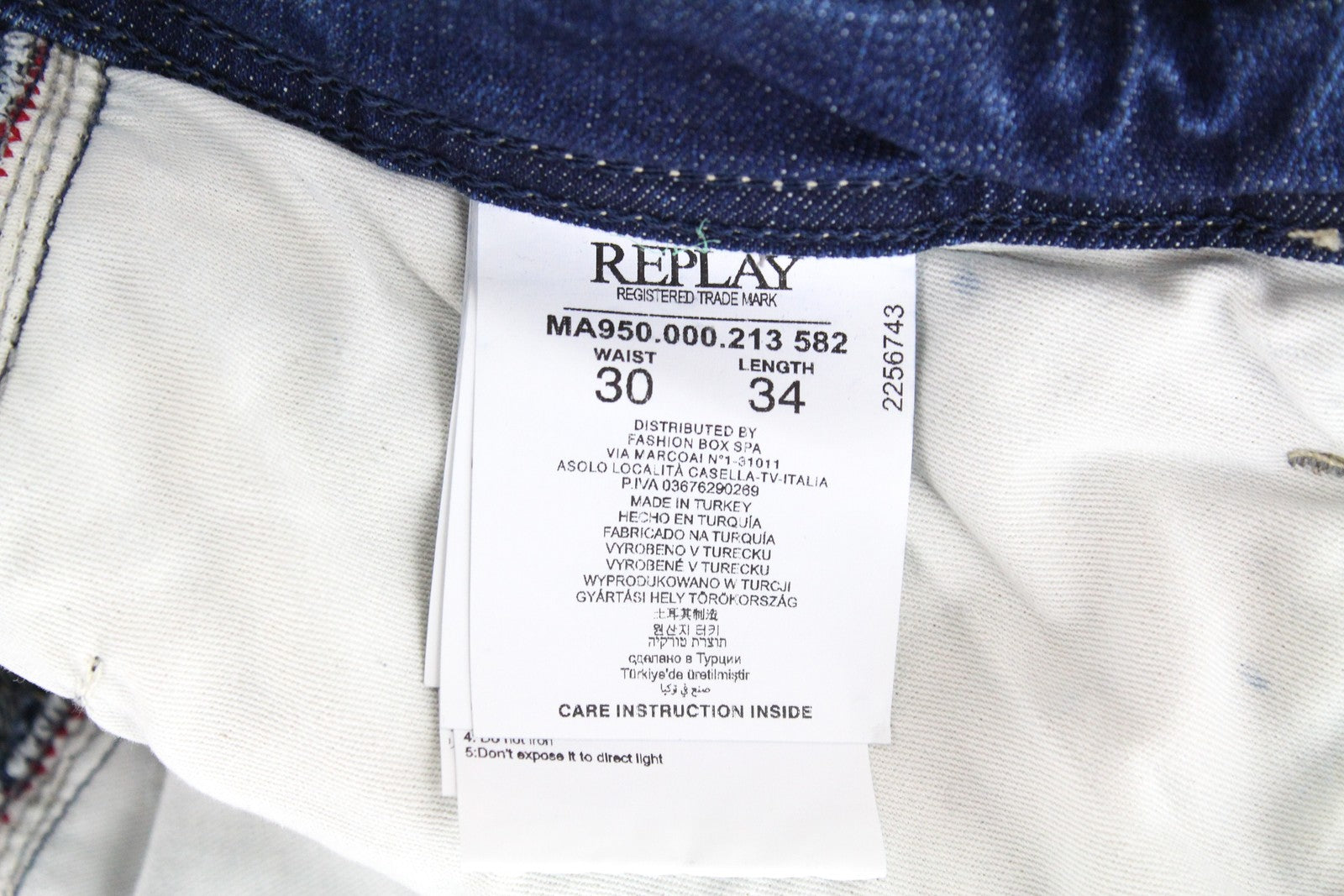 REPLAY Rob vyriški džinsai W30/L34 mėlyni, tiesūs, siaurėjantys, tamprūs, klasikiniai, su užtrauktuku 