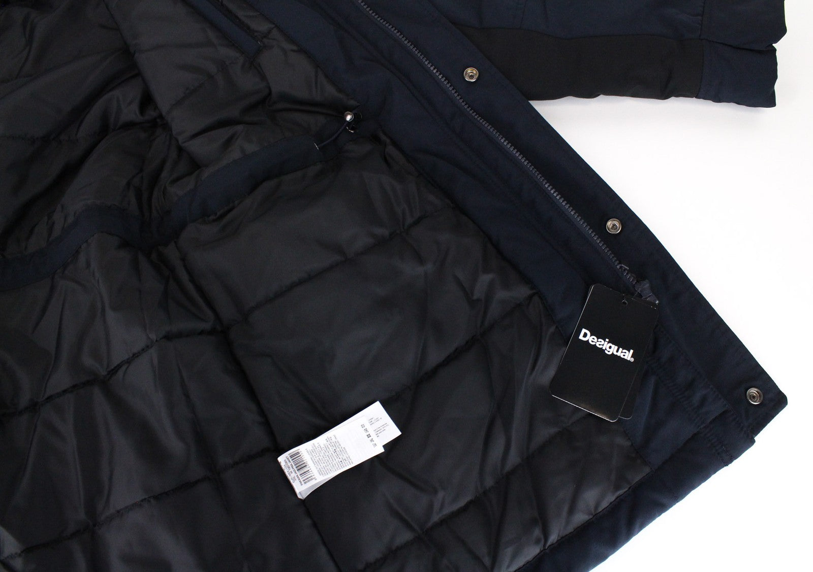 DESIGUAL Ernesto Men's Jacket 2XL Blue Hooded Zip-Up Lined Designer Coat