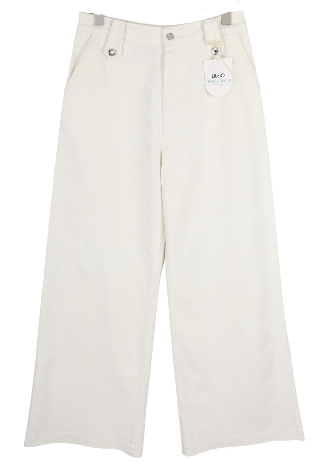 LIU JO Flare Frog Women Jeans W28 High Waist Wide Leg Zip Fly Denim Light White