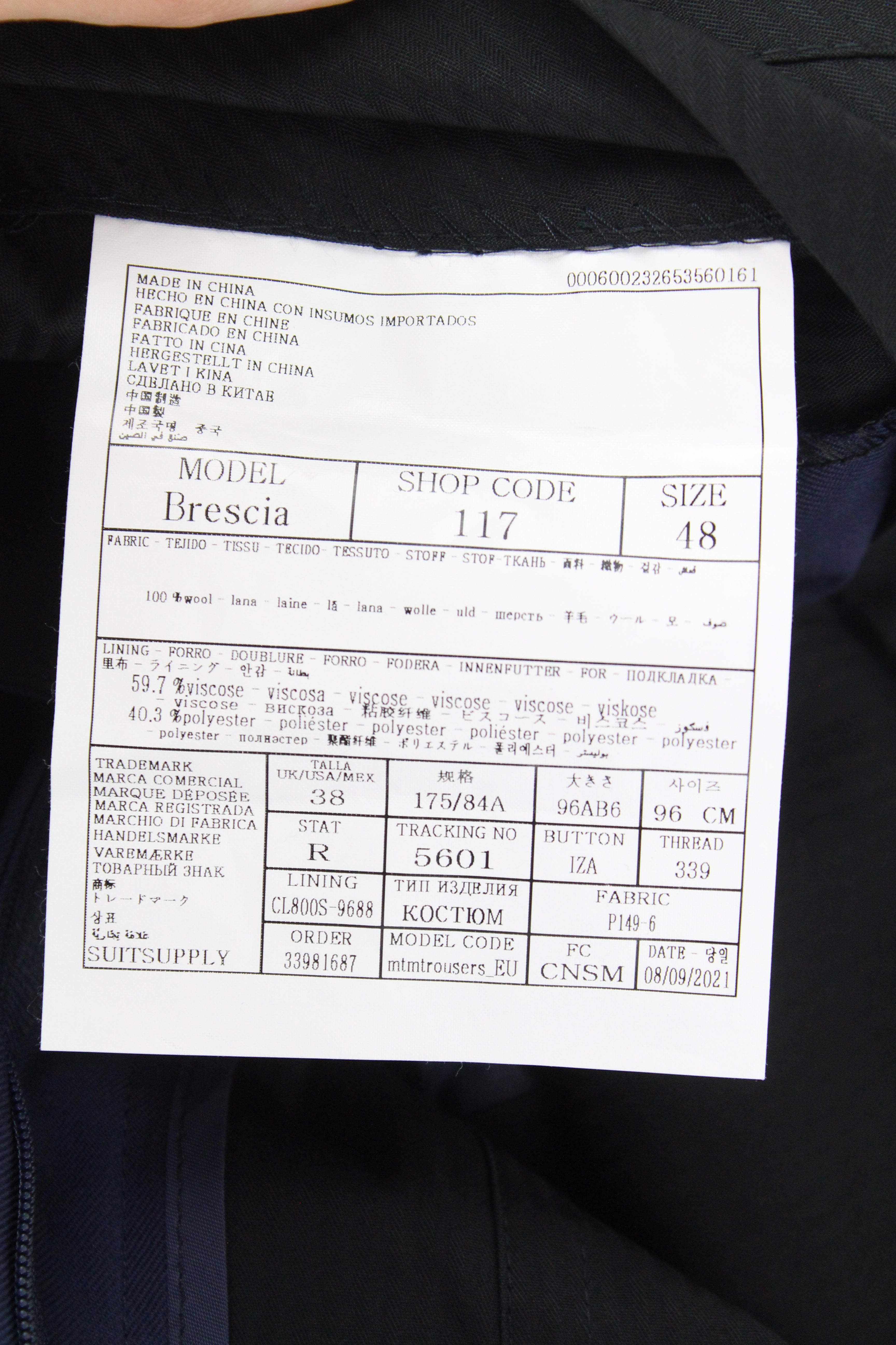 SUITSUPPLY La Spalla Men's Suit UK40R Blue Wool 2-Piece Lined Suit