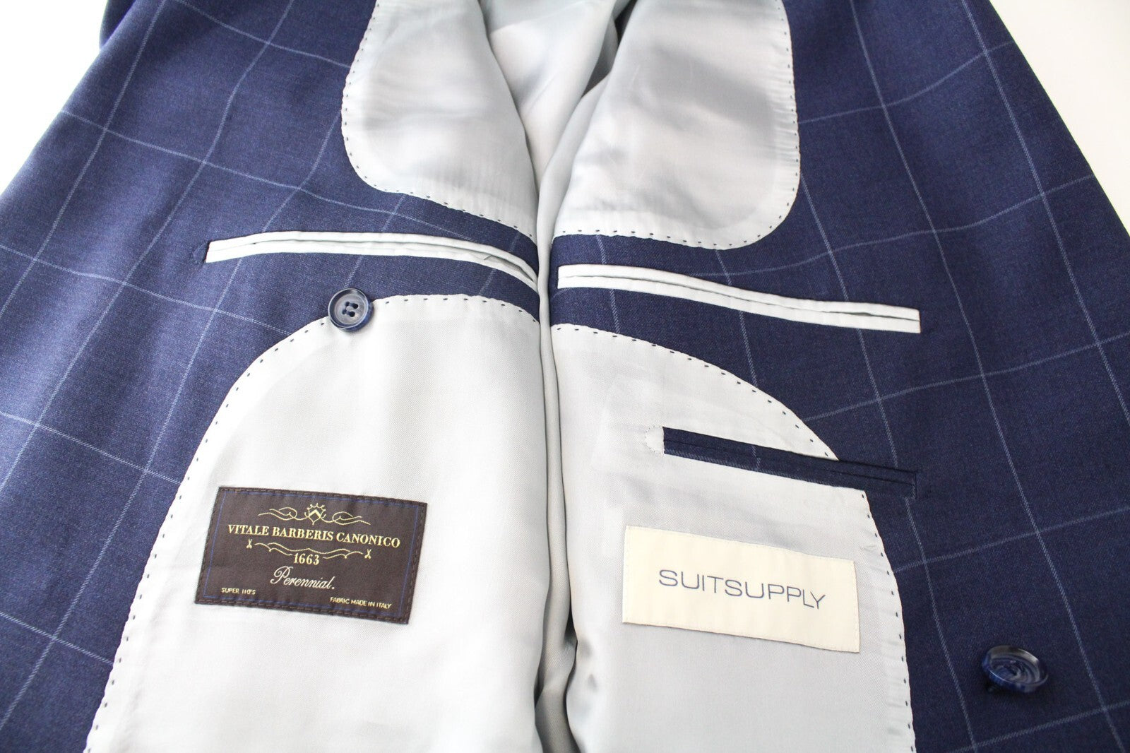 SUITSUPPLY Soho Men's Suit 2-Piece UK44L Blue Wool Double-Breasted Checked