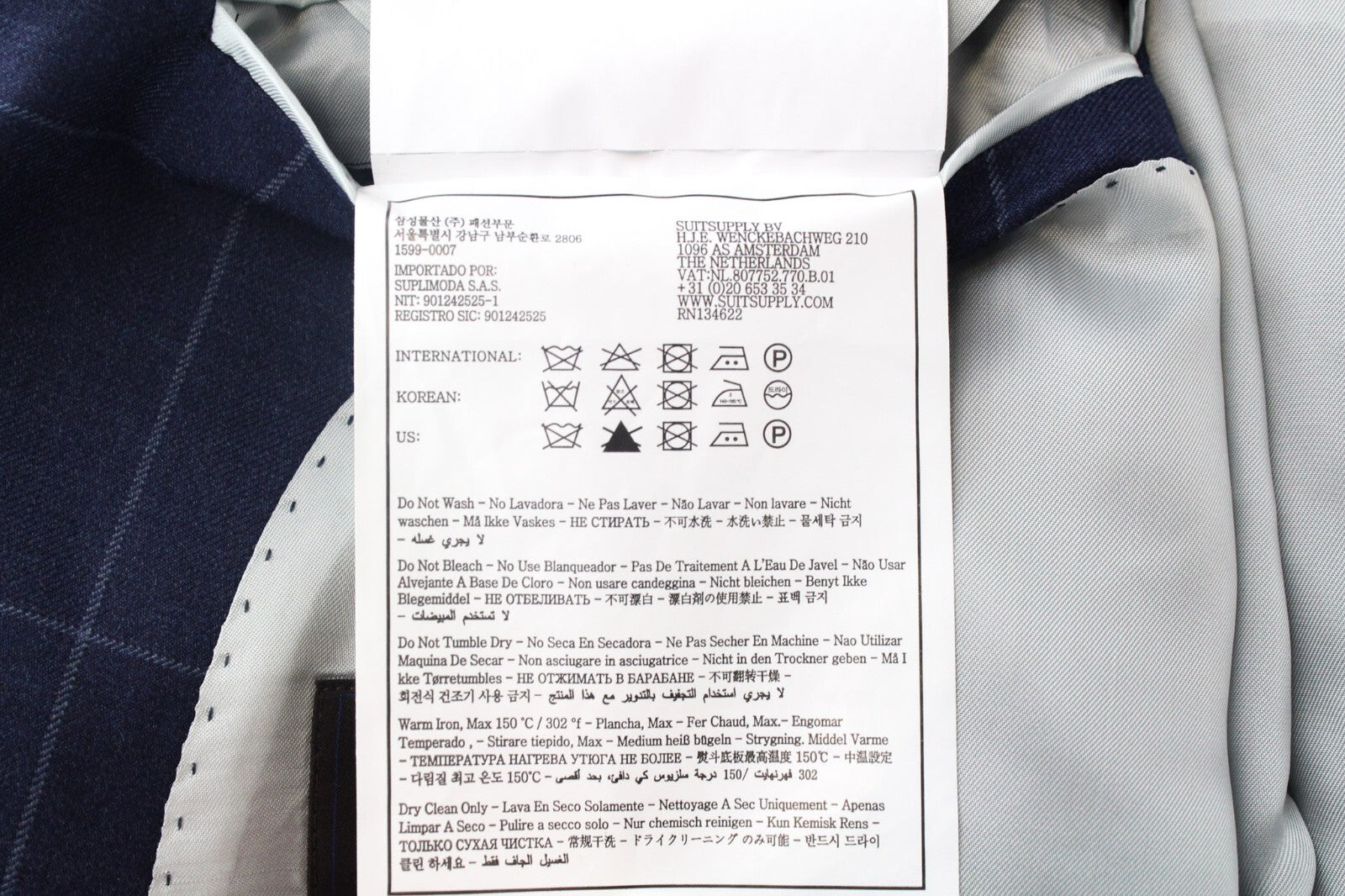 SUITSUPPLY Soho Men's Suit 2-Piece UK44L Blue Wool Double-Breasted Checked