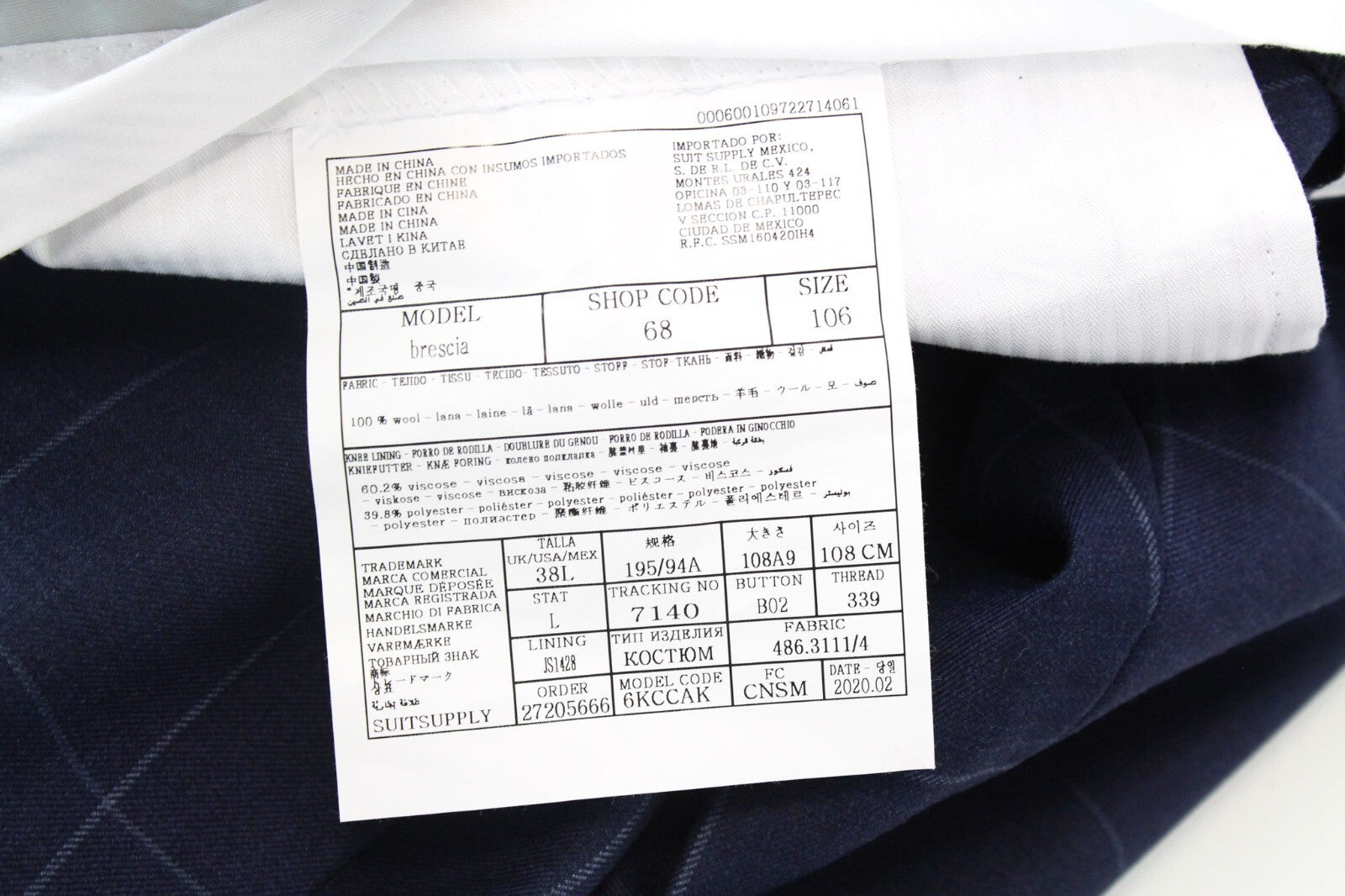 SUITSUPPLY Soho Men's Suit 2-Piece UK44L Blue Wool Double-Breasted Checked