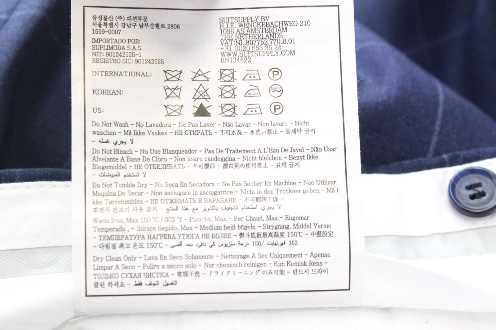 SUITSUPPLY Soho Men's Suit 2-Piece UK44L Blue Wool Double-Breasted Checked