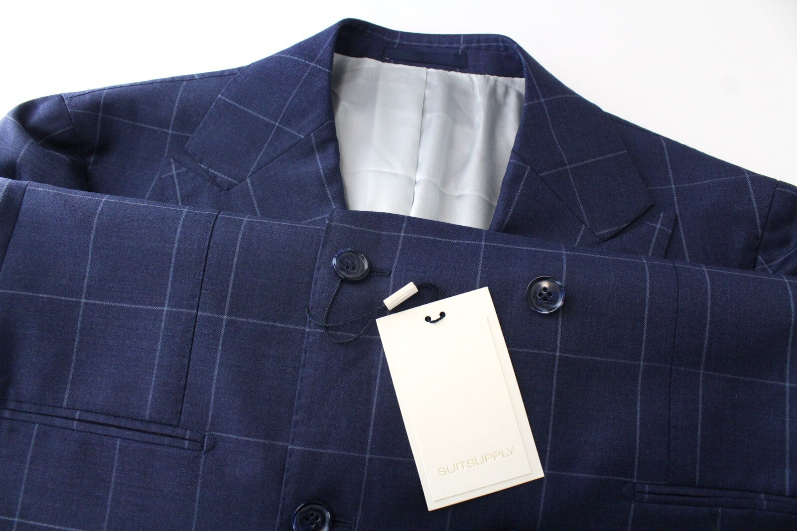 SUITSUPPLY Soho Men's Suit 2-Piece UK44L Blue Wool Double-Breasted Checked