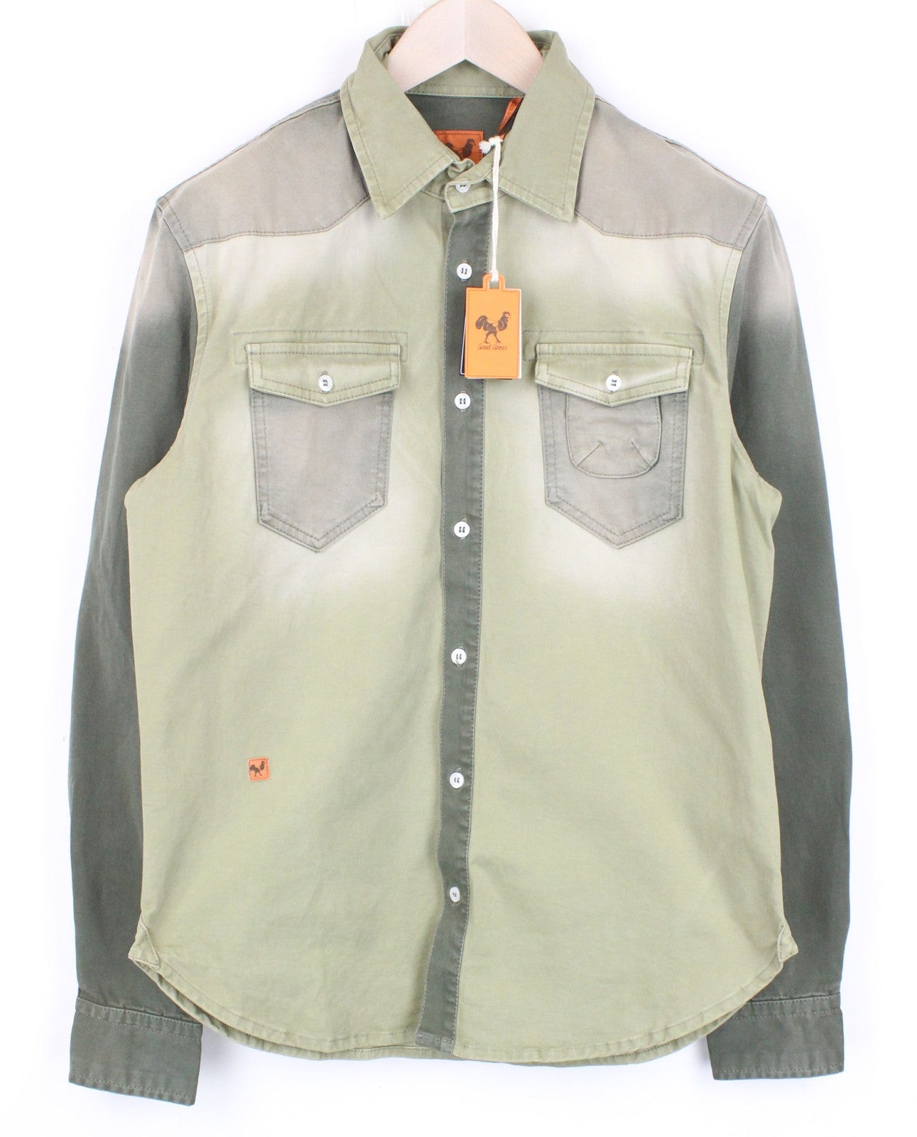 GOOD GENES Men's Shirt S Green Stretch Cotton Washed Overshirt